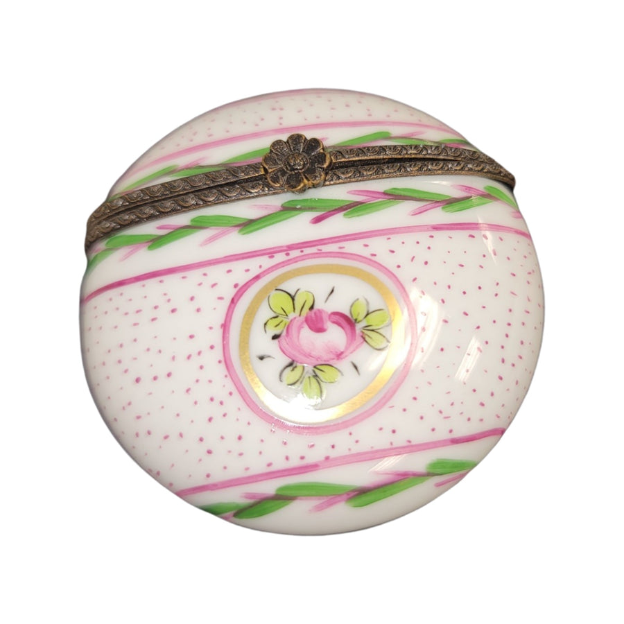 Elegant Pink Round Pill Box Porcelain Limoges LIMOGES BOXES traditional French Trinket Box
