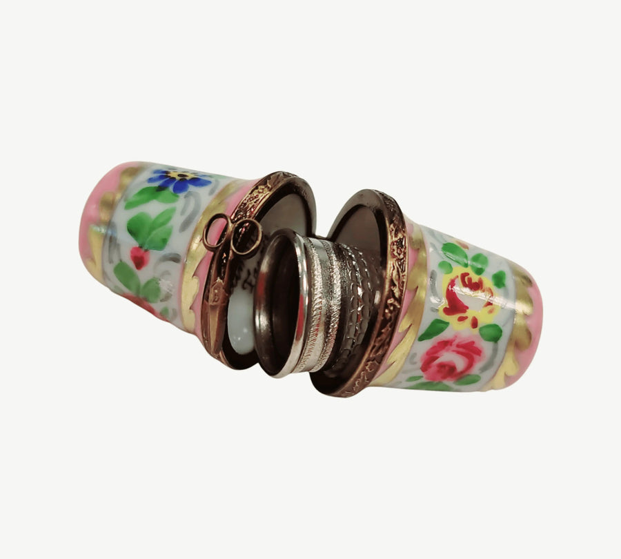 Elegant Pink Thimble Holder Porcelain Limoges Home French Trinket Box