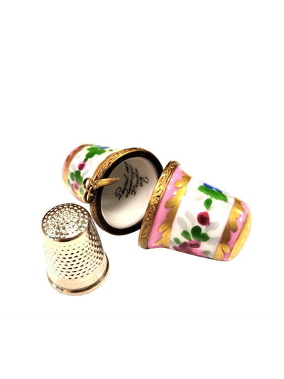 Elegant Pink Thimble Holder Porcelain Limoges Home French Trinket Box