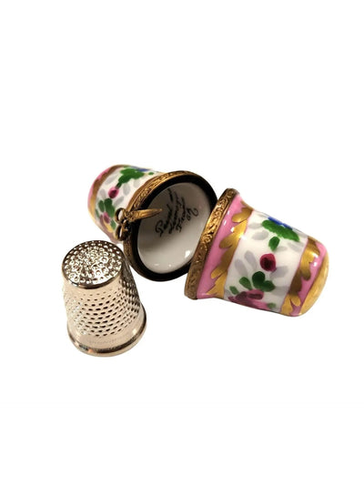 Elegant Pink Thimble Holder Porcelain Limoges Home French Trinket Box