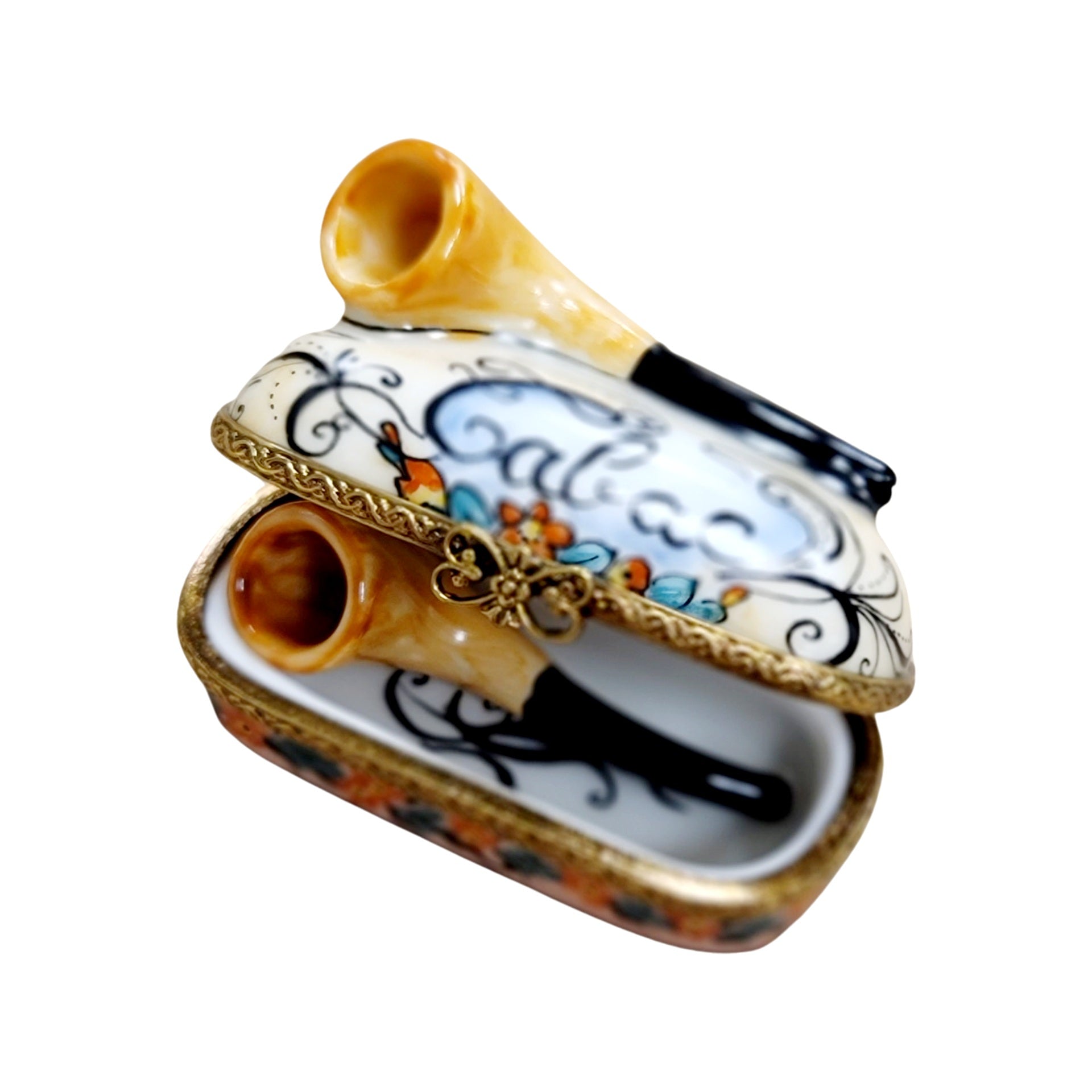 Elegant Pipe on Oval Box Porcelain Limoges wine Limoges Box men French Trinket Box