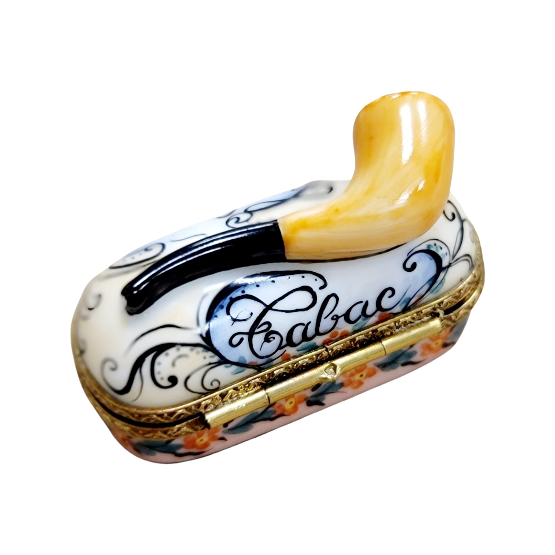 Elegant Pipe on Oval Box Porcelain Limoges wine Limoges Box men French Trinket Box