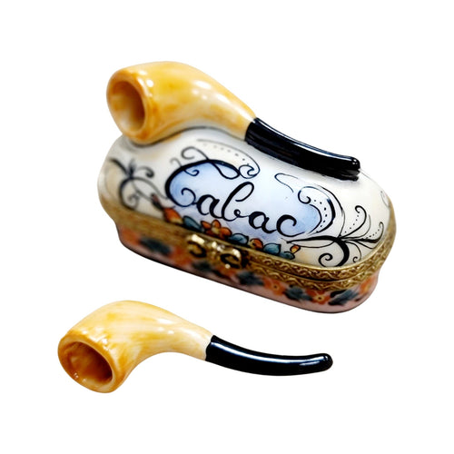 Elegant Pipe on Oval Box Porcelain Limoges wine Limoges Box men French Trinket Box