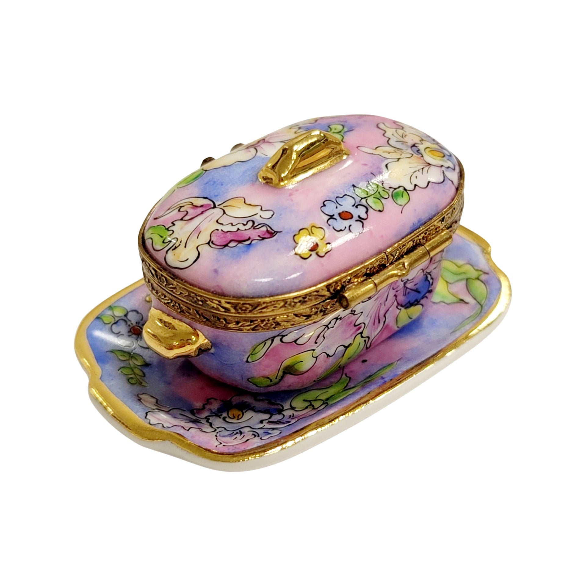 Hand-painted Purple Blue Soup Toureen with Tray Limoges box, French artistry for lovers of fine art