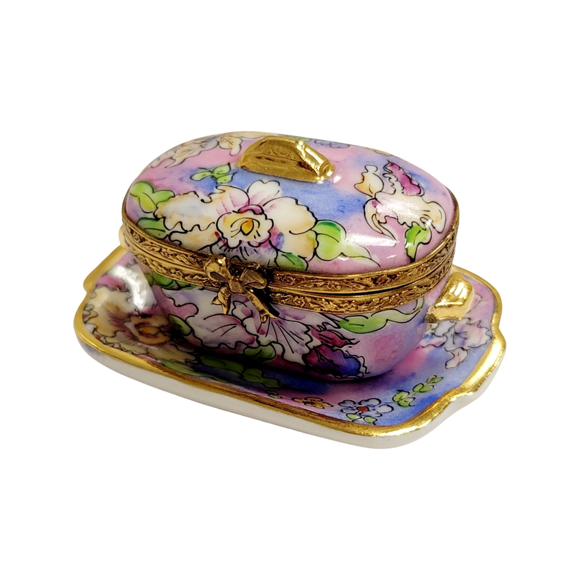 Purple Blue Soup Toureen with Tray Limoges box painted by hand in Limoges, France, a gift to treasure