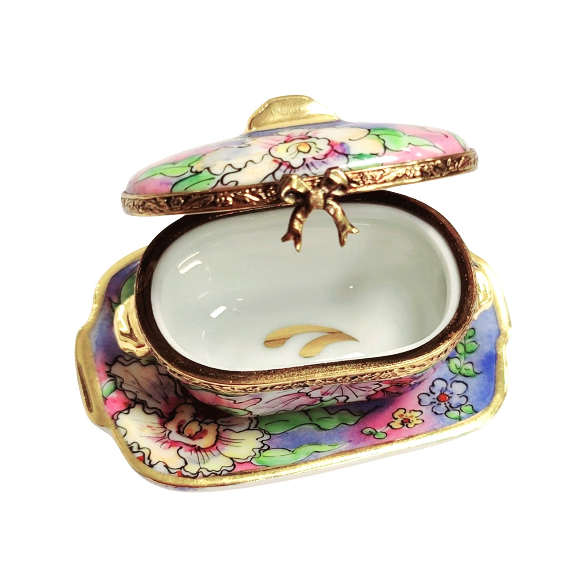 Purple Blue Soup Toureen with Tray Limoges box, an heirloom-quality piece for collectors