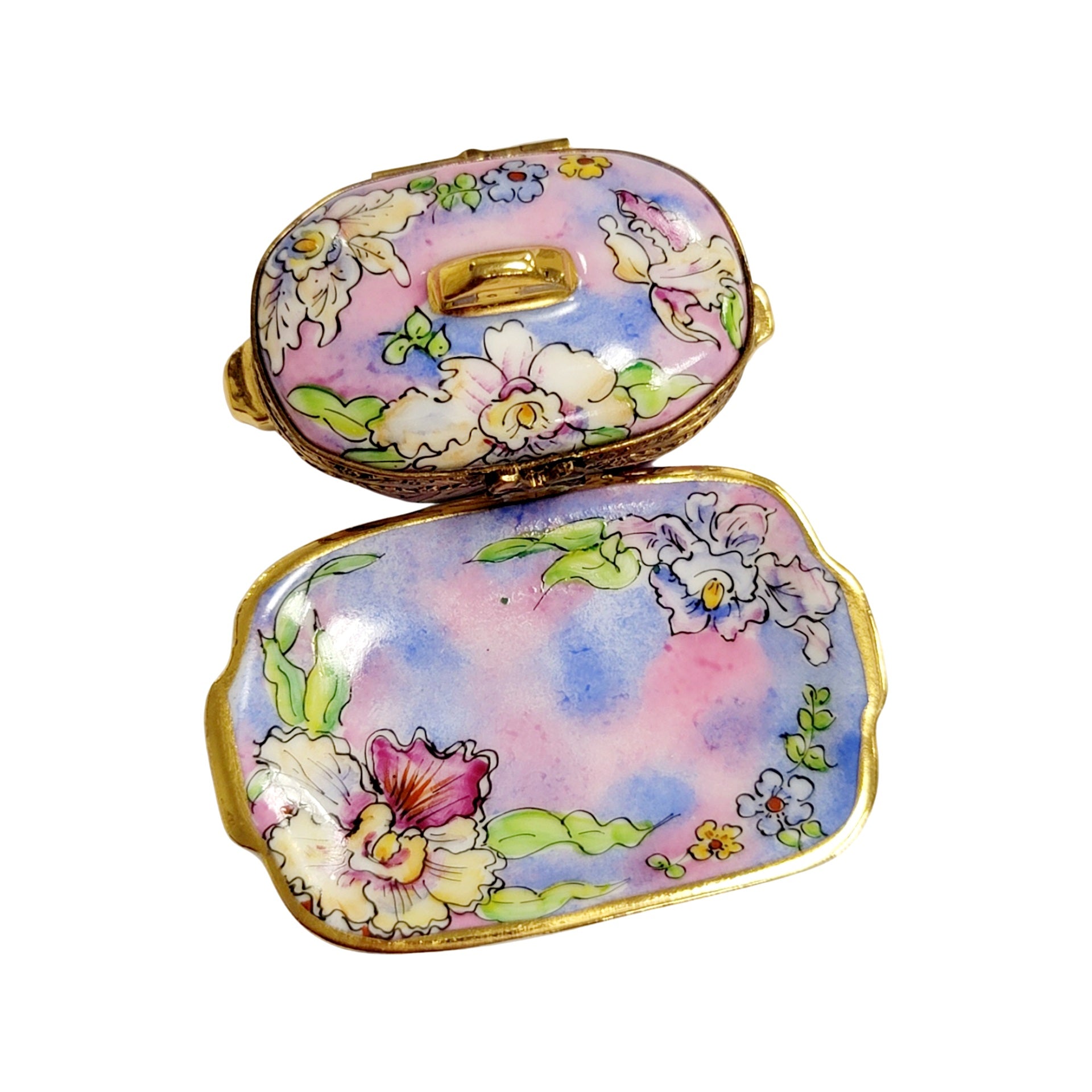 Artisan-painted Purple Blue Soup Toureen with Tray Limoges box from France, a cherished collectible