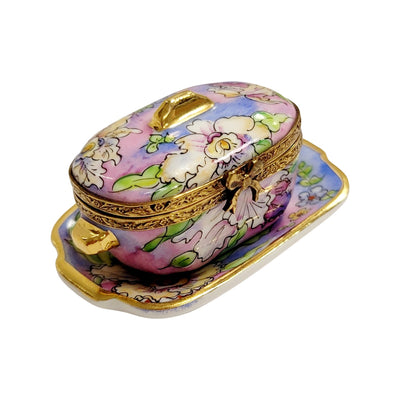 Limoges Boutique presents the Purple Blue Soup Toureen with Tray, a genuine Limoges box painted by hand in France