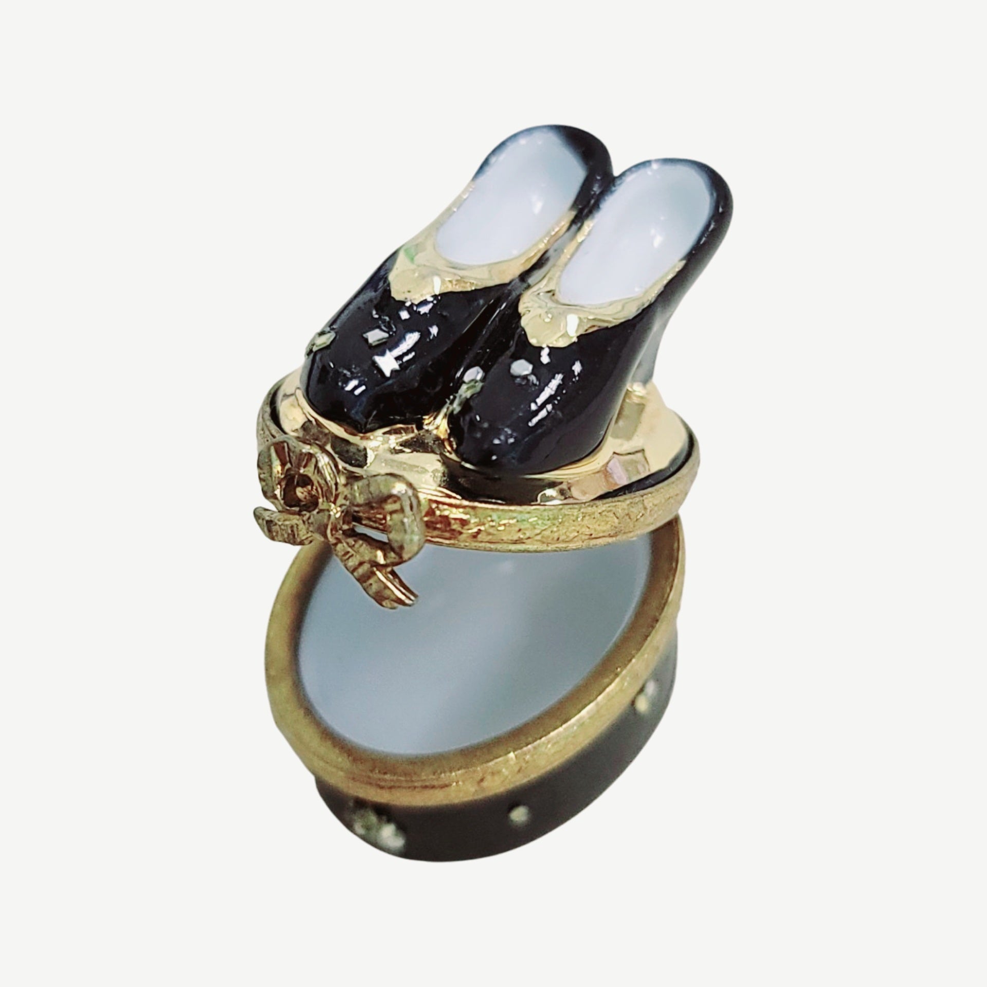 Elegant Shoes on Oval Box Porcelain Limoges shoes French Trinket Box