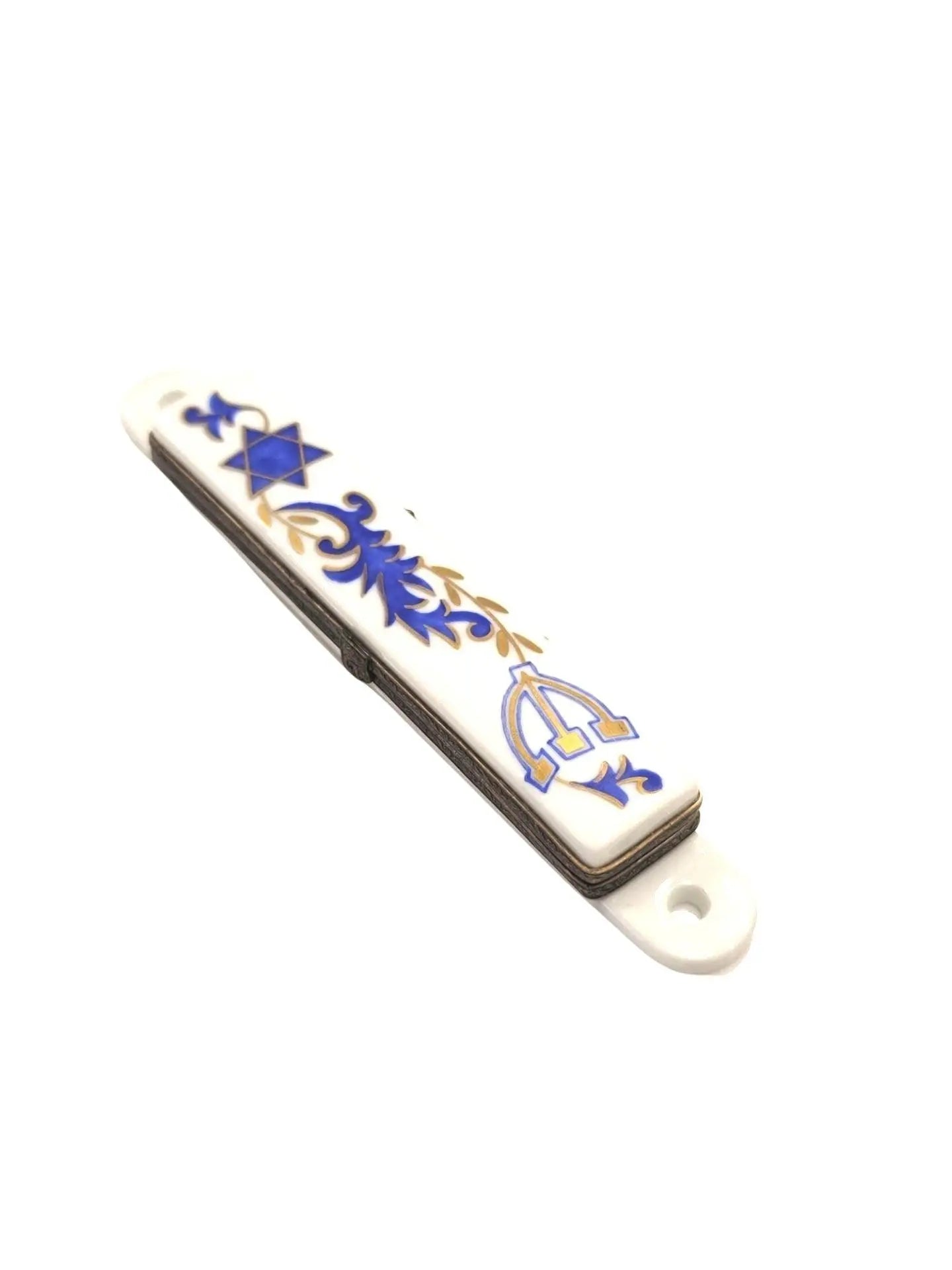 Elegant White Mezzuzah Limoges Box Porcelain Limoges Religion LIMOGES BOXES jewish prayer religious dreidel French Trinket Box