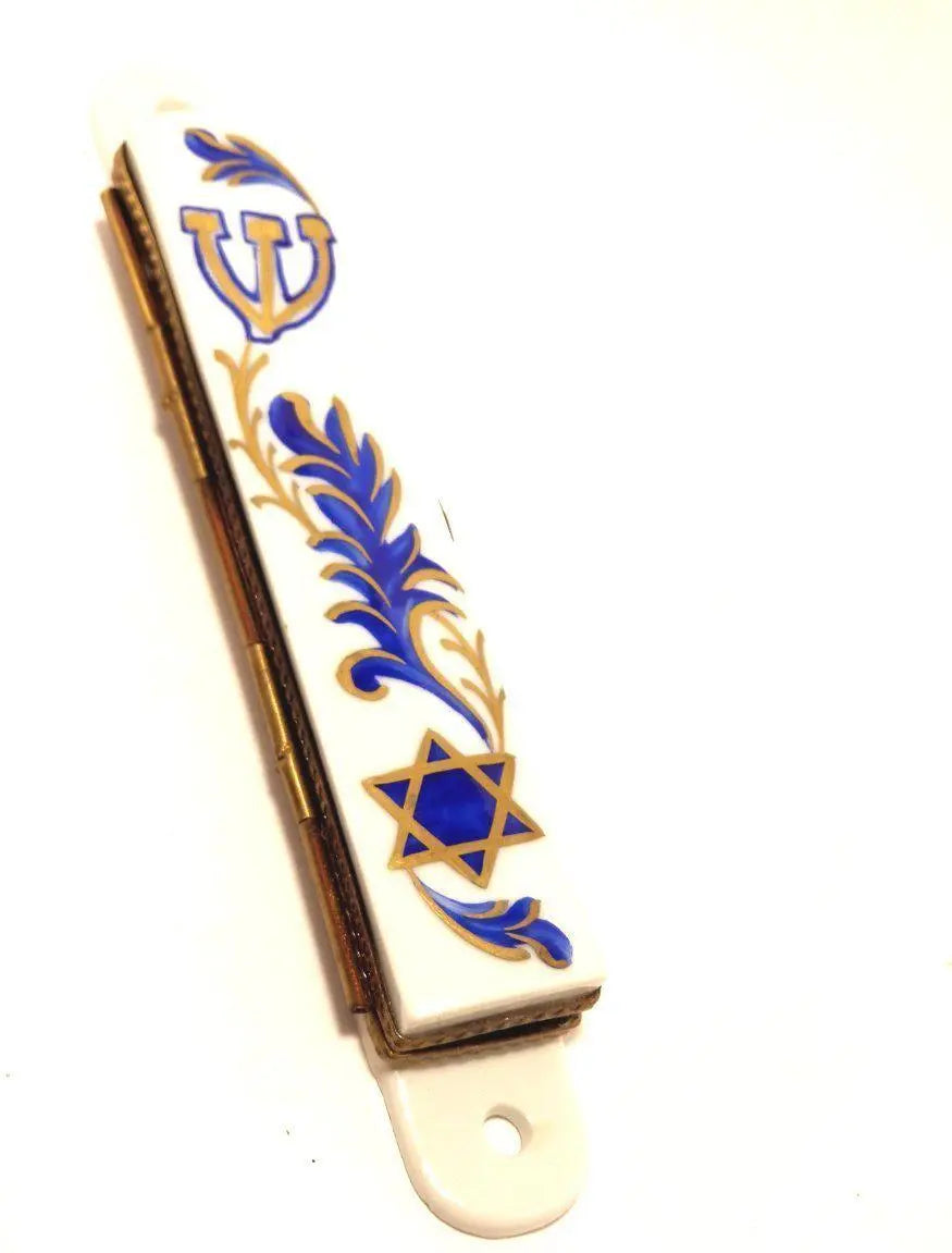 Elegant White Mezzuzah Limoges Box Porcelain Limoges Religion LIMOGES BOXES jewish prayer religious dreidel French Trinket Box