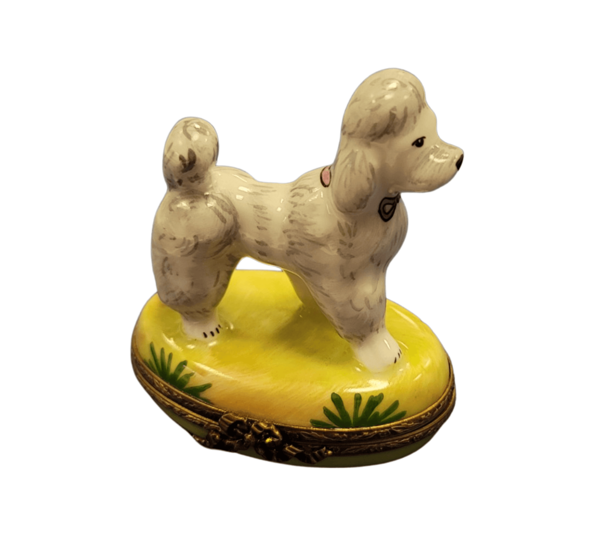 Elegant White Poodle Figurine Porcelain Limoges French Trinket Box