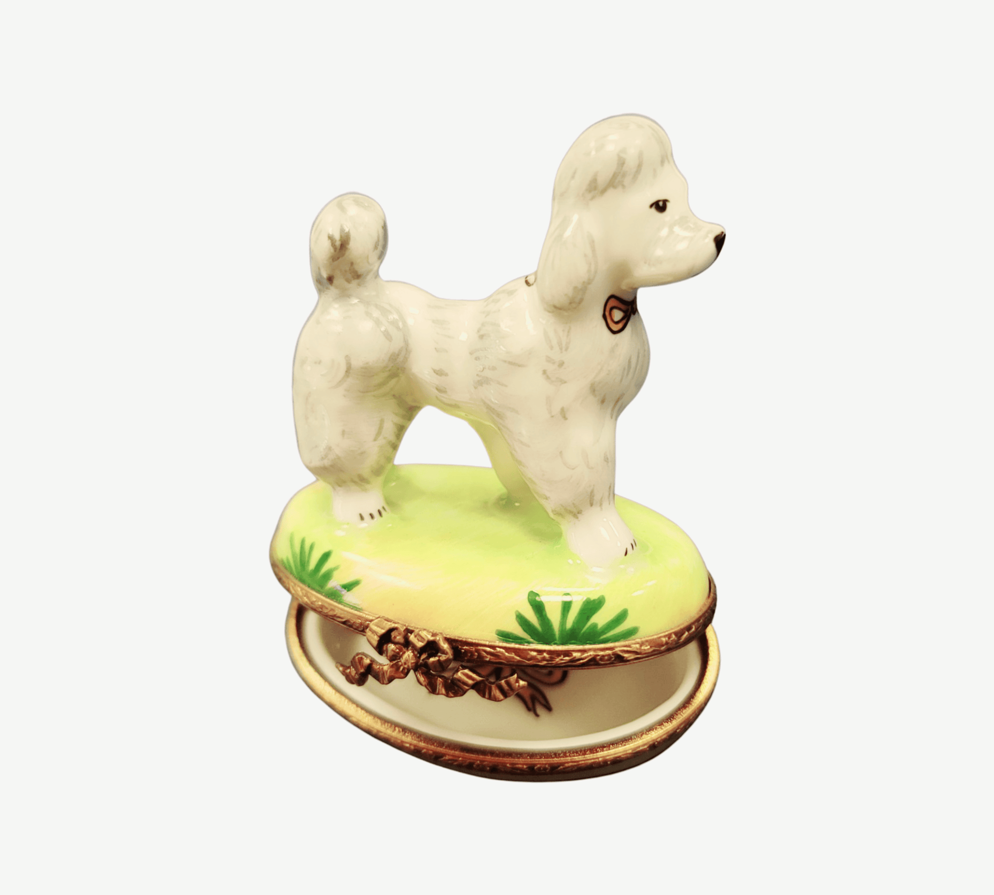 Elegant White Poodle Figurine Porcelain Limoges French Trinket Box