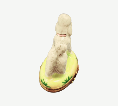 Elegant White Poodle Figurine Porcelain Limoges French Trinket Box