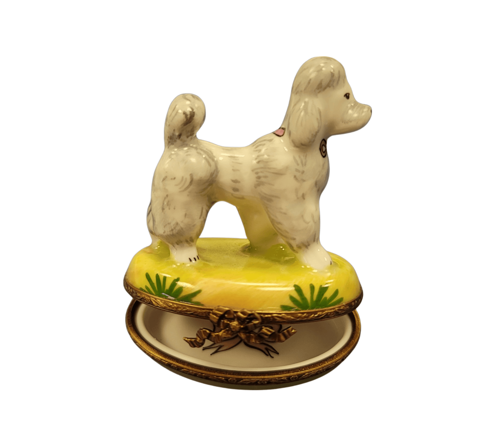 Elegant White Poodle Figurine Porcelain Limoges French Trinket Box