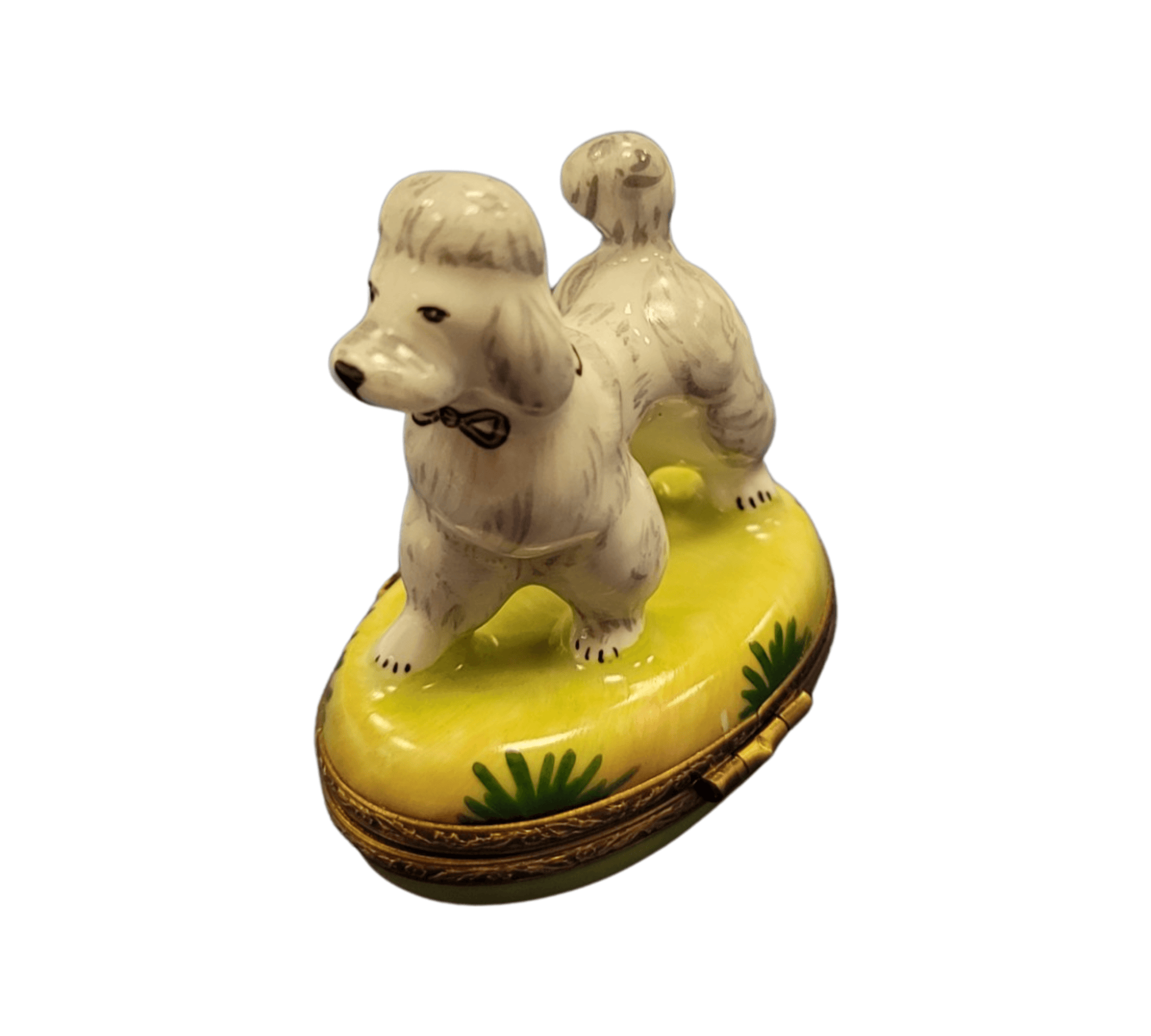 Elegant White Poodle Figurine Porcelain Limoges French Trinket Box