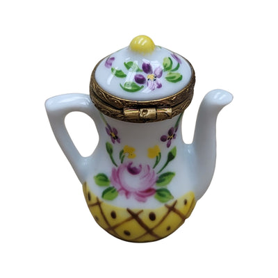Elegant White Yellow Teapot Porcelain Limoges China French Trinket Box