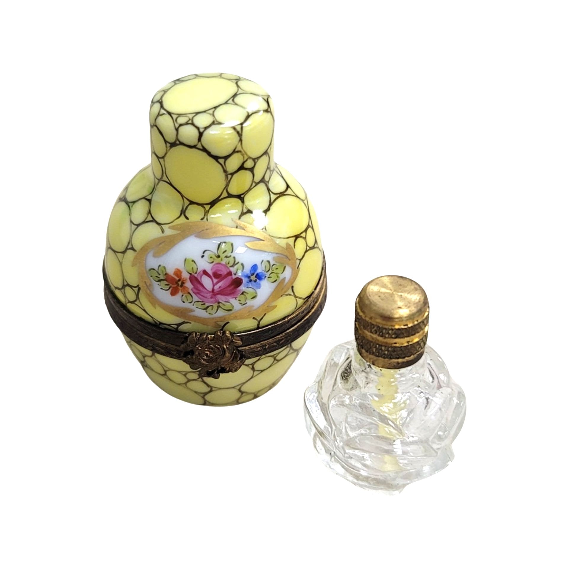 Elegant Yellow Perfume Bottle Porcelain Limoges perfume French Trinket Box