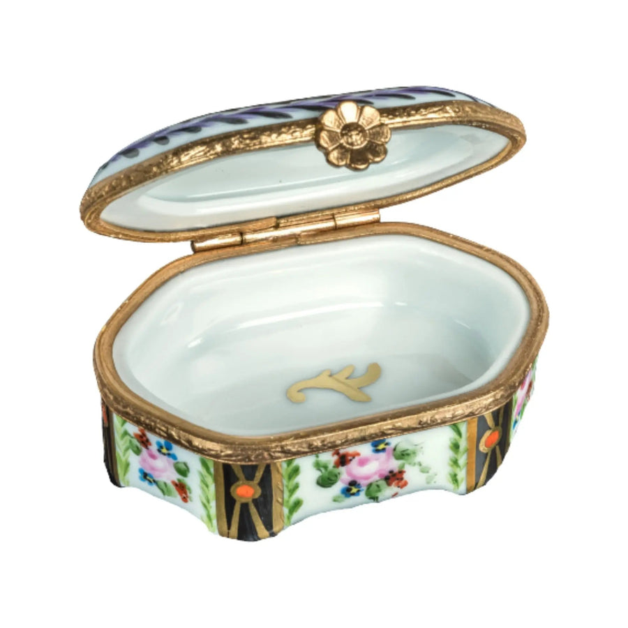 Emeraude Malmaison Noir Porcelain Limoges Traditional French Trinket Box