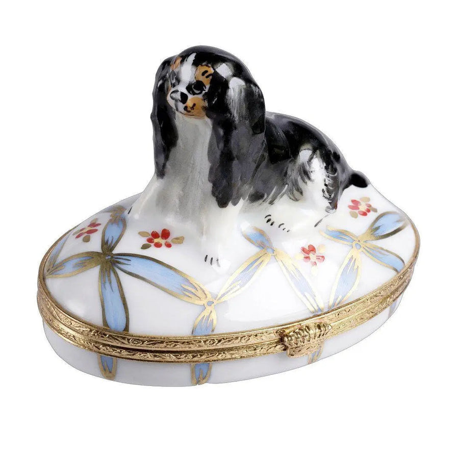 English Spaniel Dog Porcelain Limoges dog dogs French Trinket Box