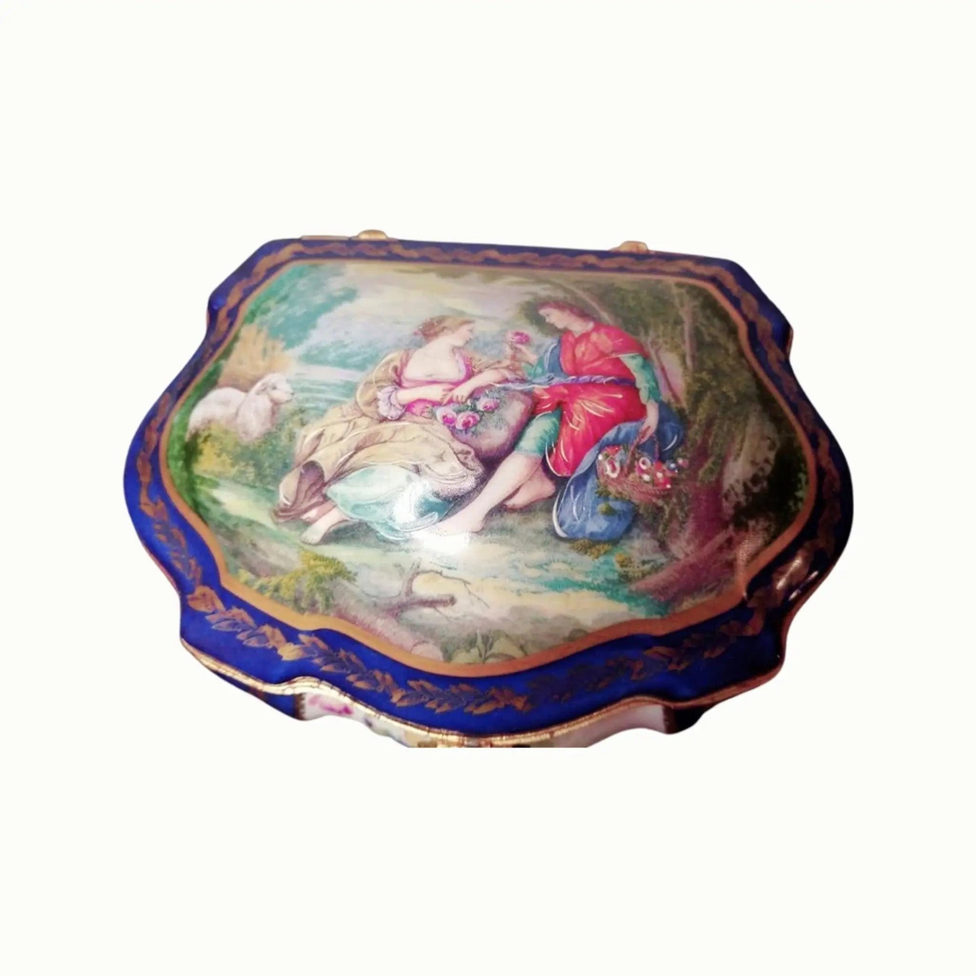 Exquisite Blue Limoges Jewelry Box Porcelain Limoges Jewelry Love Valentine French Trinket Box