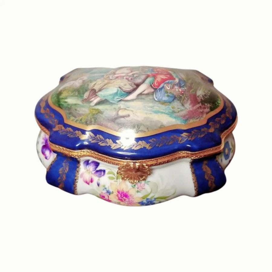 Exquisite Blue Limoges Jewelry Box Porcelain Limoges Jewelry Love Valentine French Trinket Box