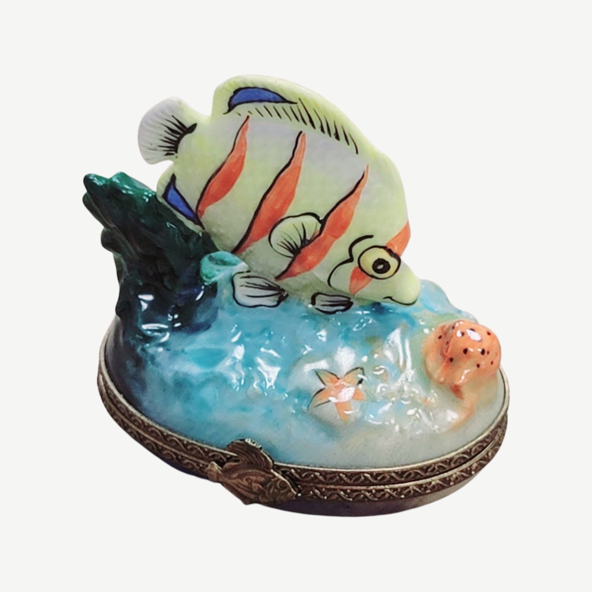 Exquisite Exotic Fish Figurine Porcelain Limoges fish ocean beach LIMOGES BOXES French Trinket Box