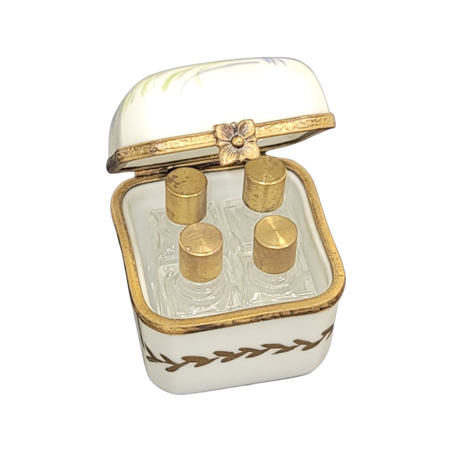 Exquisite White Square Perfume Box Porcelain Limoges Perfume French Trinket Box