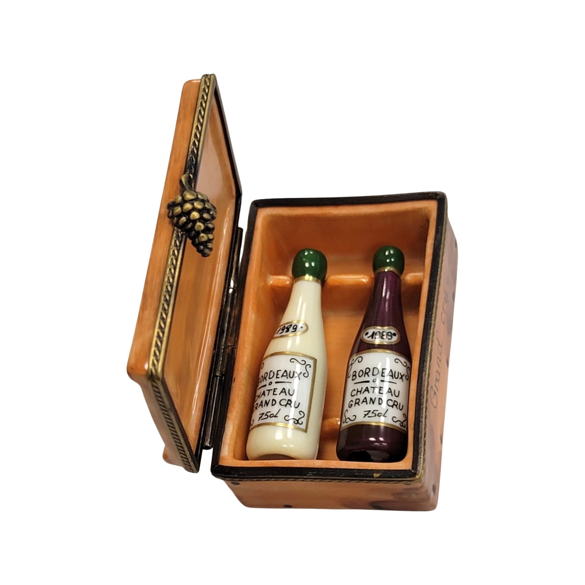 Exquisite Wine Crate with Bottles Porcelain Limoges wine French Trinket Box