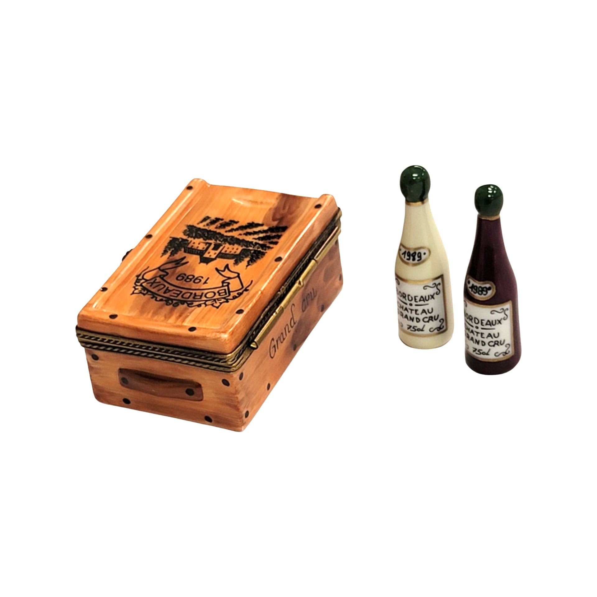 Exquisite Wine Crate with Bottles Porcelain Limoges wine French Trinket Box