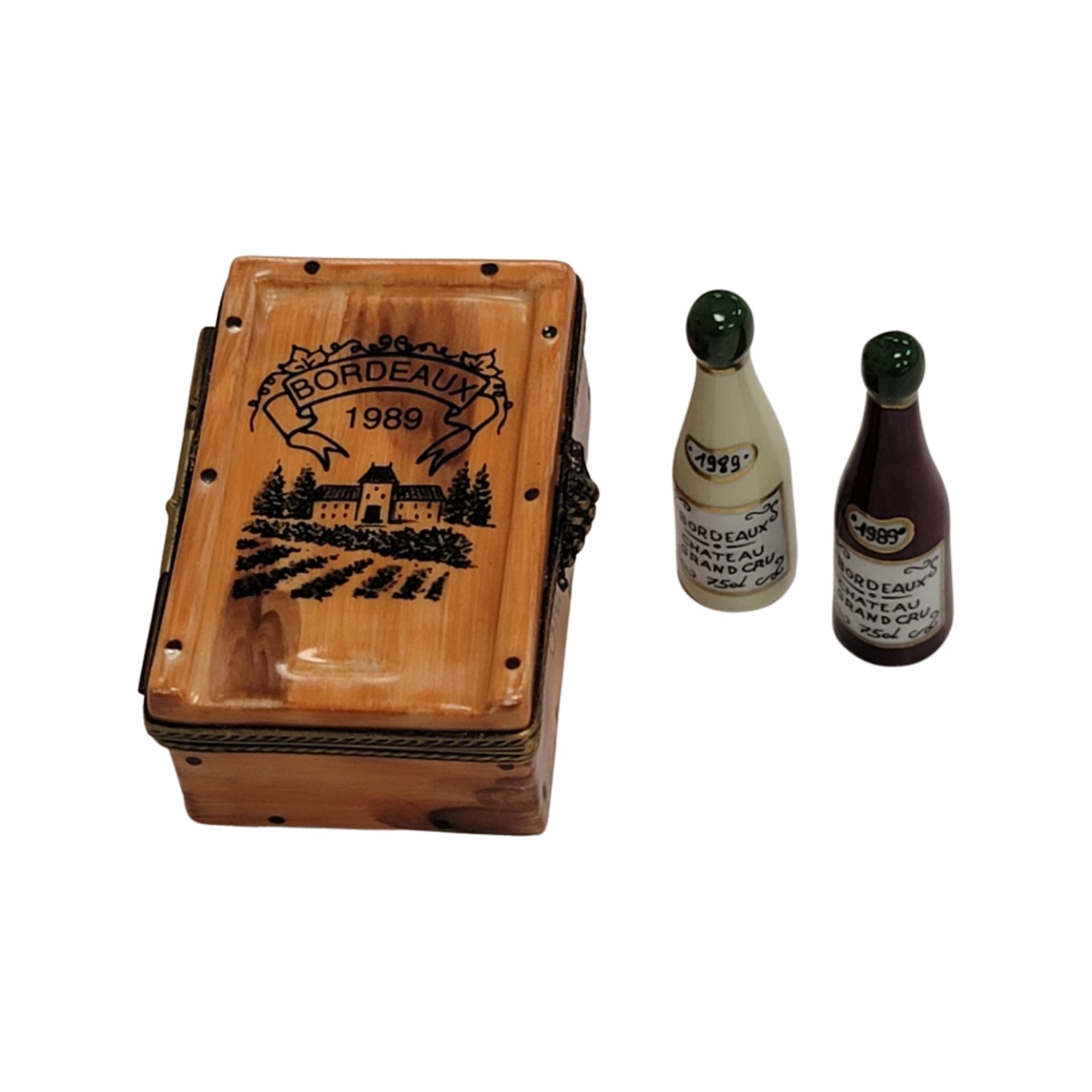 Exquisite Wine Crate with Bottles Porcelain Limoges wine French Trinket Box