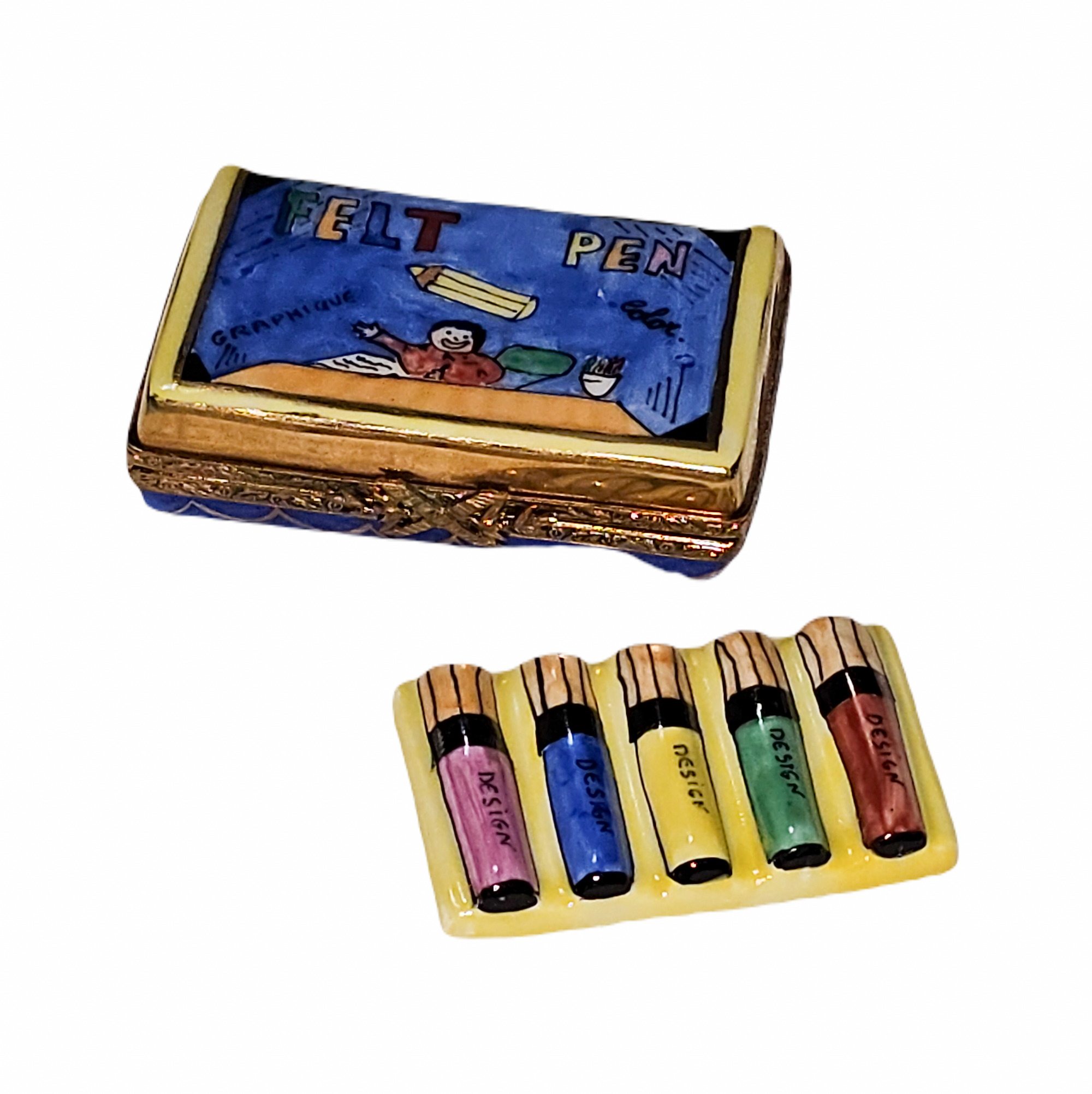 Felt Pens Limoges Box Figurine Porcelain Limoges fine art Baby LIMOGES BOXES French Trinket Box