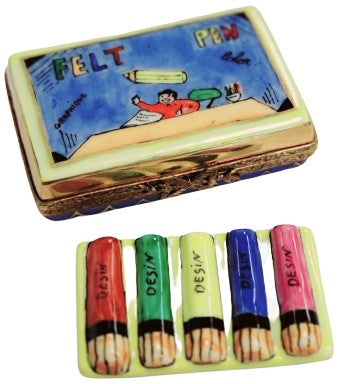 Felt Pens Limoges Box Figurine Porcelain Limoges fine art Baby LIMOGES BOXES French Trinket Box