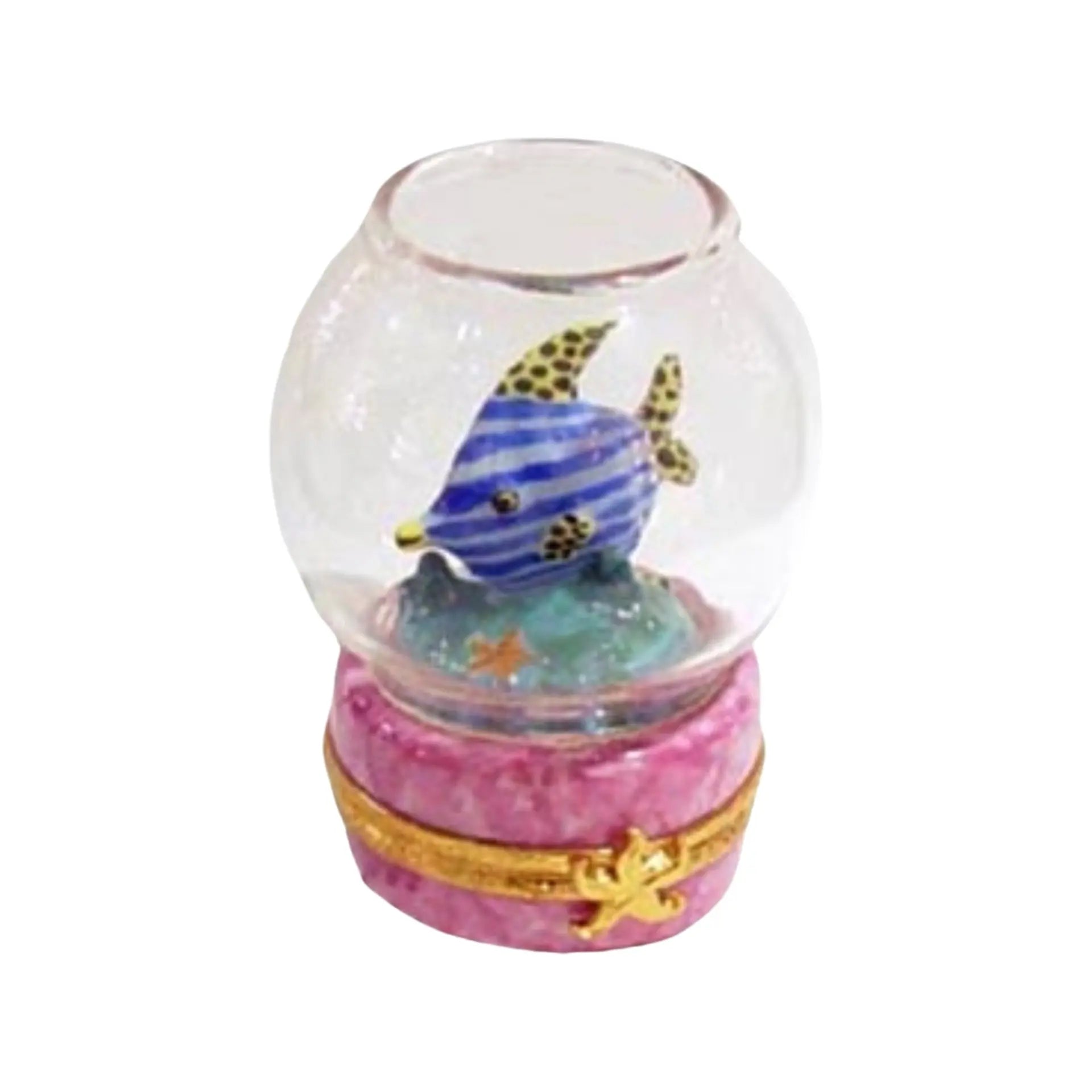 Fish Bowl: Pink Base Porcelain Limoges Fish Ocean French Trinket Box