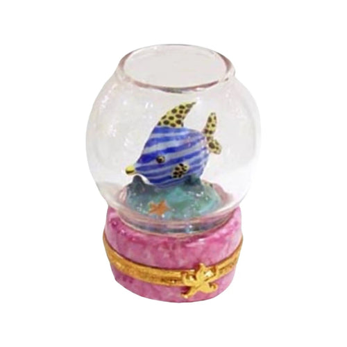 Fish Bowl: Pink Base Porcelain Limoges Fish Ocean French Trinket Box