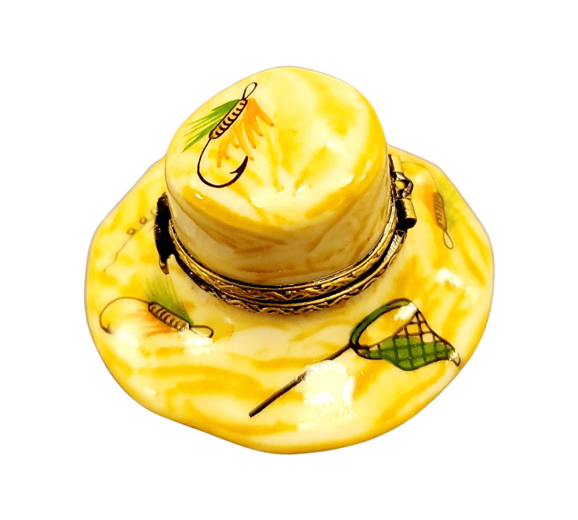 Fishing Enthusiast's Limoges Box Porcelain Limoges Fish Professional Hat French Trinket Box