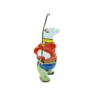 Fishing Polar Bear Fisherman Porcelain Limoges bear sports ocean beach fish French Trinket Box