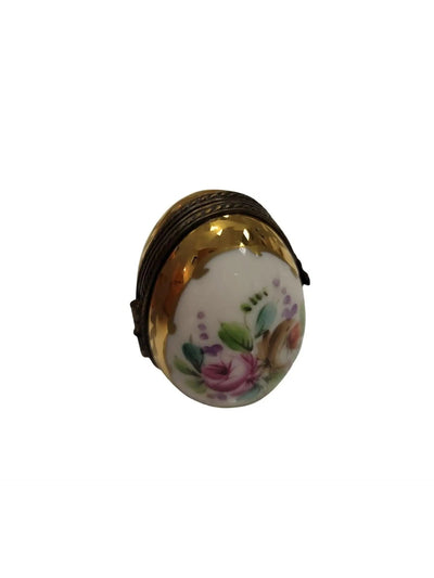 Flowered Limoges Oval Frame Porcelain Limoges egg home French Trinket Box