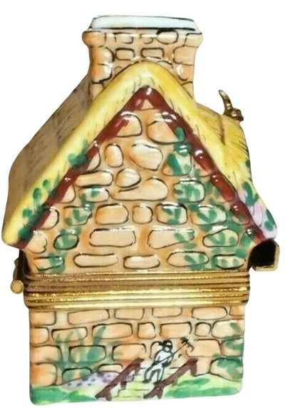 French Country Yellow Cottage House with Trellis Porcelain Limoges furniture French Trinket Box