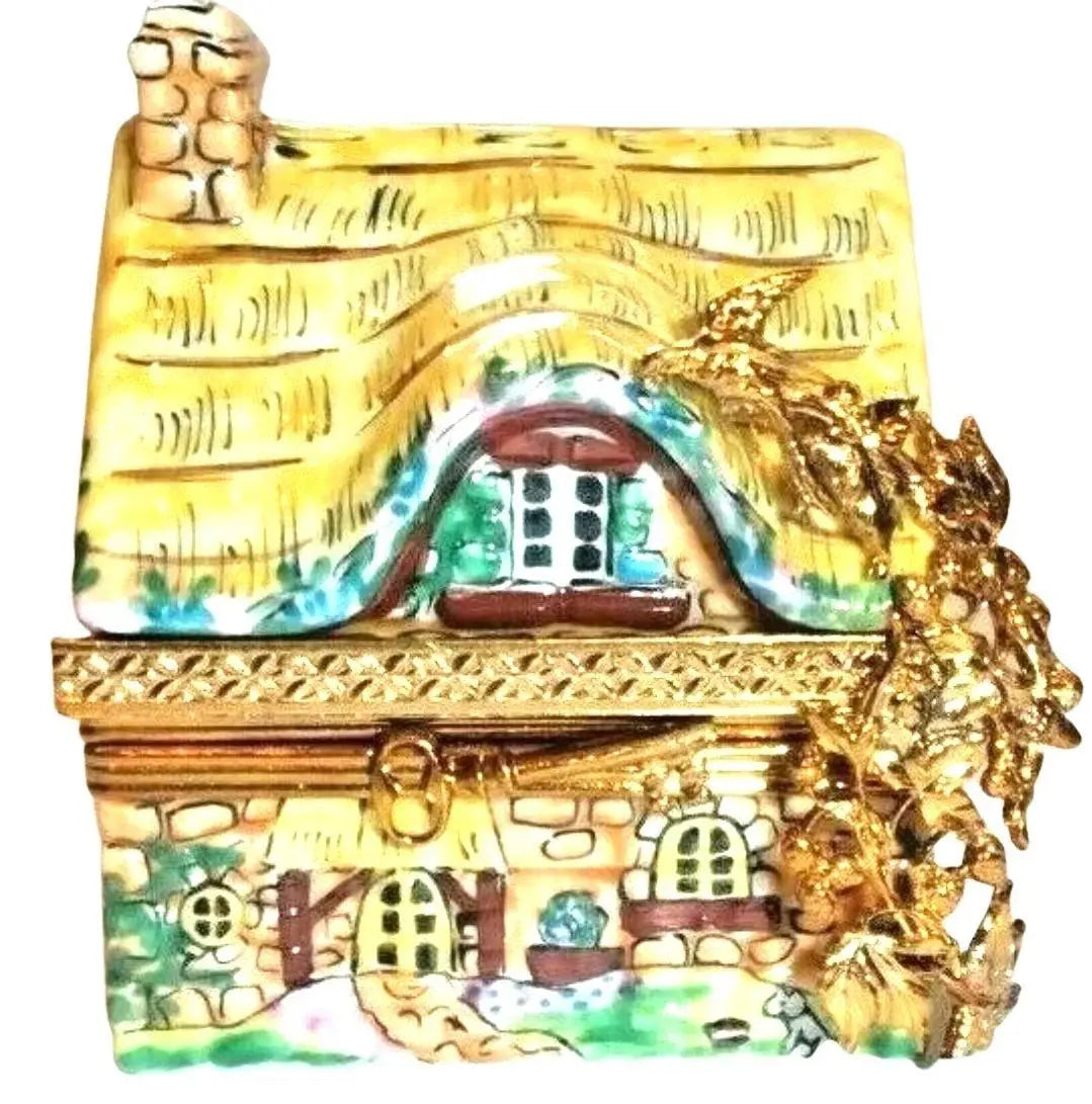 French Country Yellow Cottage House with Trellis Porcelain Limoges furniture French Trinket Box