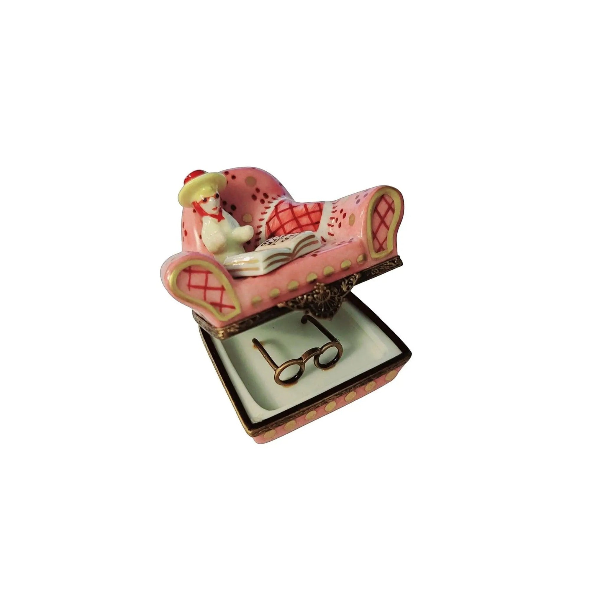 French Woman in Pink Chair Porcelain Limoges furniture fashion French Trinket Box