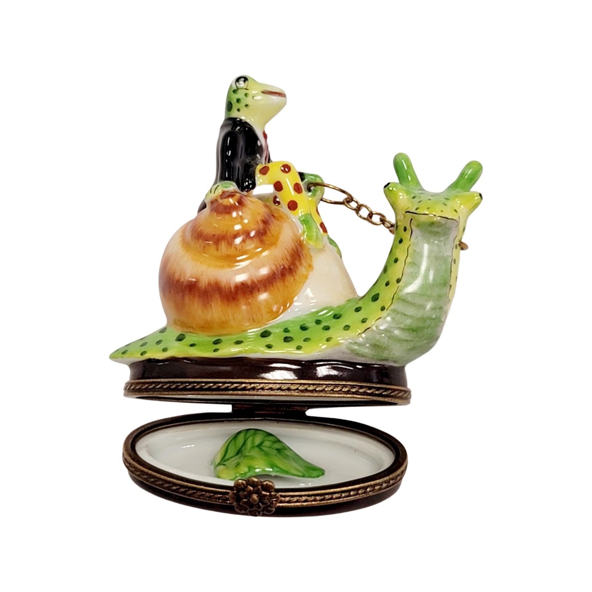 Frog Adventurer on Snail Porcelain Limoges frog limoges boxes ocean French Trinket Box