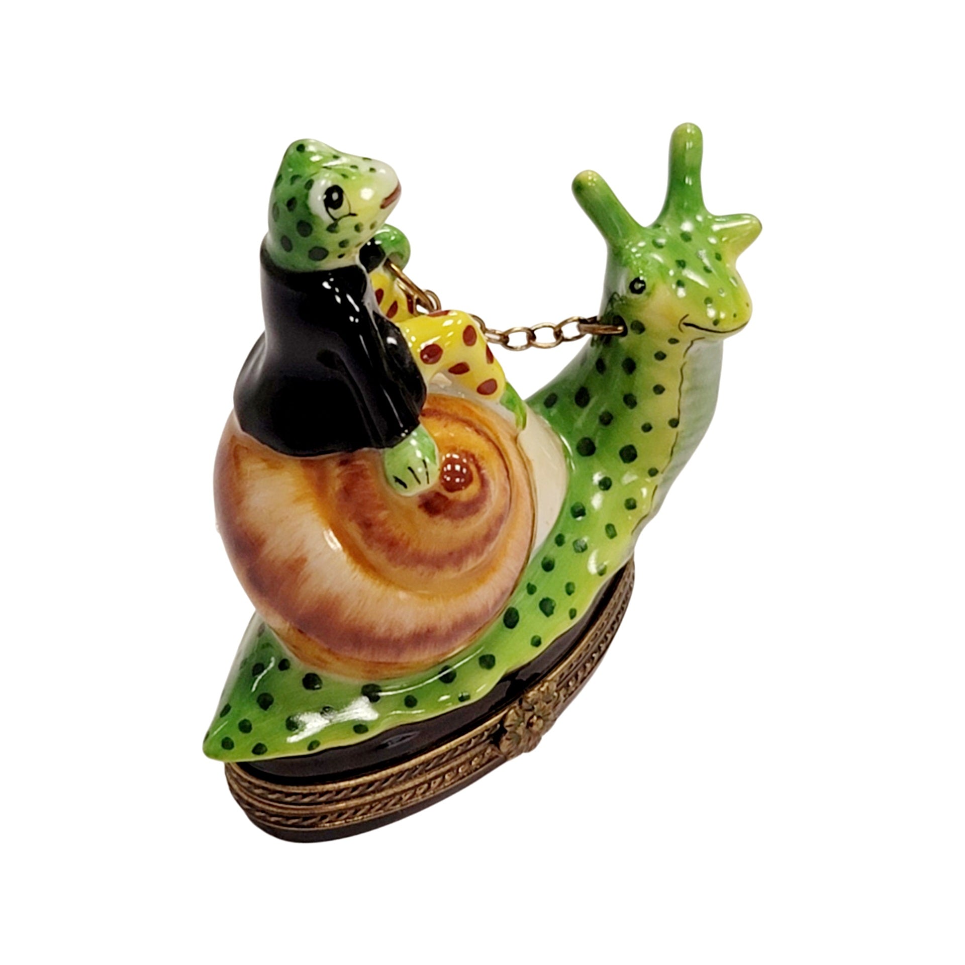 Frog Adventurer on Snail Porcelain Limoges frog limoges boxes ocean French Trinket Box