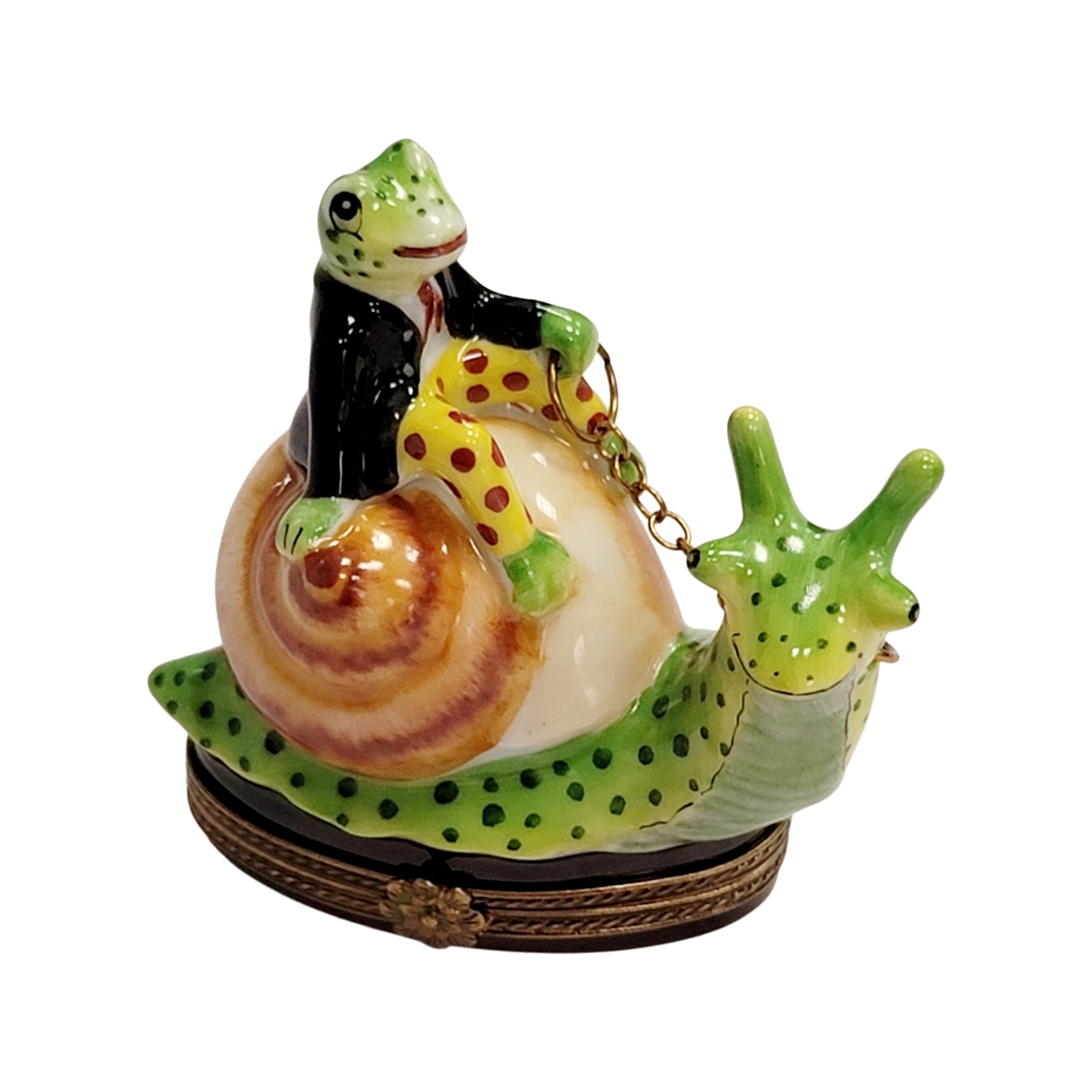 Frog Adventurer on Snail Porcelain Limoges frog limoges boxes ocean French Trinket Box