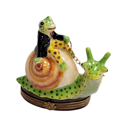 Frog Adventurer on Snail Porcelain Limoges frog limoges boxes ocean French Trinket Box