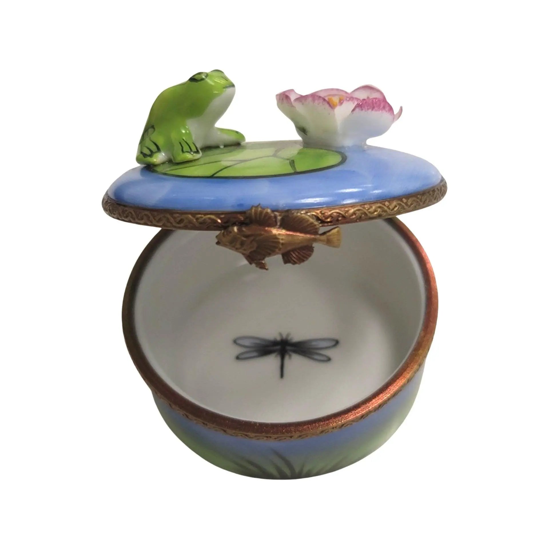 Frog On Water Lily Pad Porcelain Limoges frog LIMOGES BOXES turtle French Trinket Box