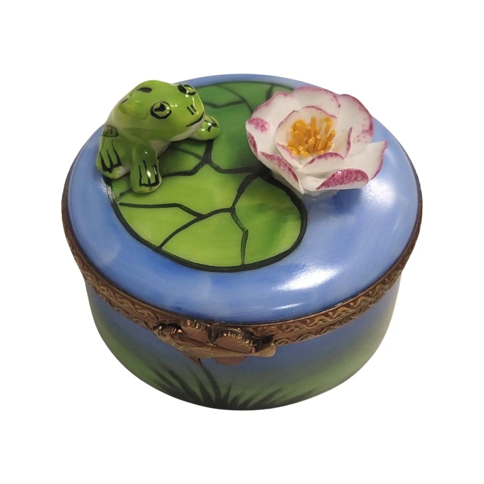 Frog On Water Lily Pad Porcelain Limoges frog LIMOGES BOXES turtle French Trinket Box