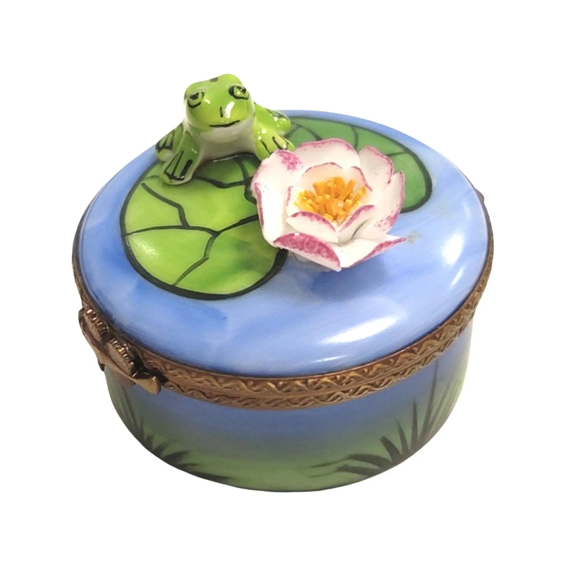 Frog On Water Lily Pad Porcelain Limoges frog LIMOGES BOXES turtle French Trinket Box