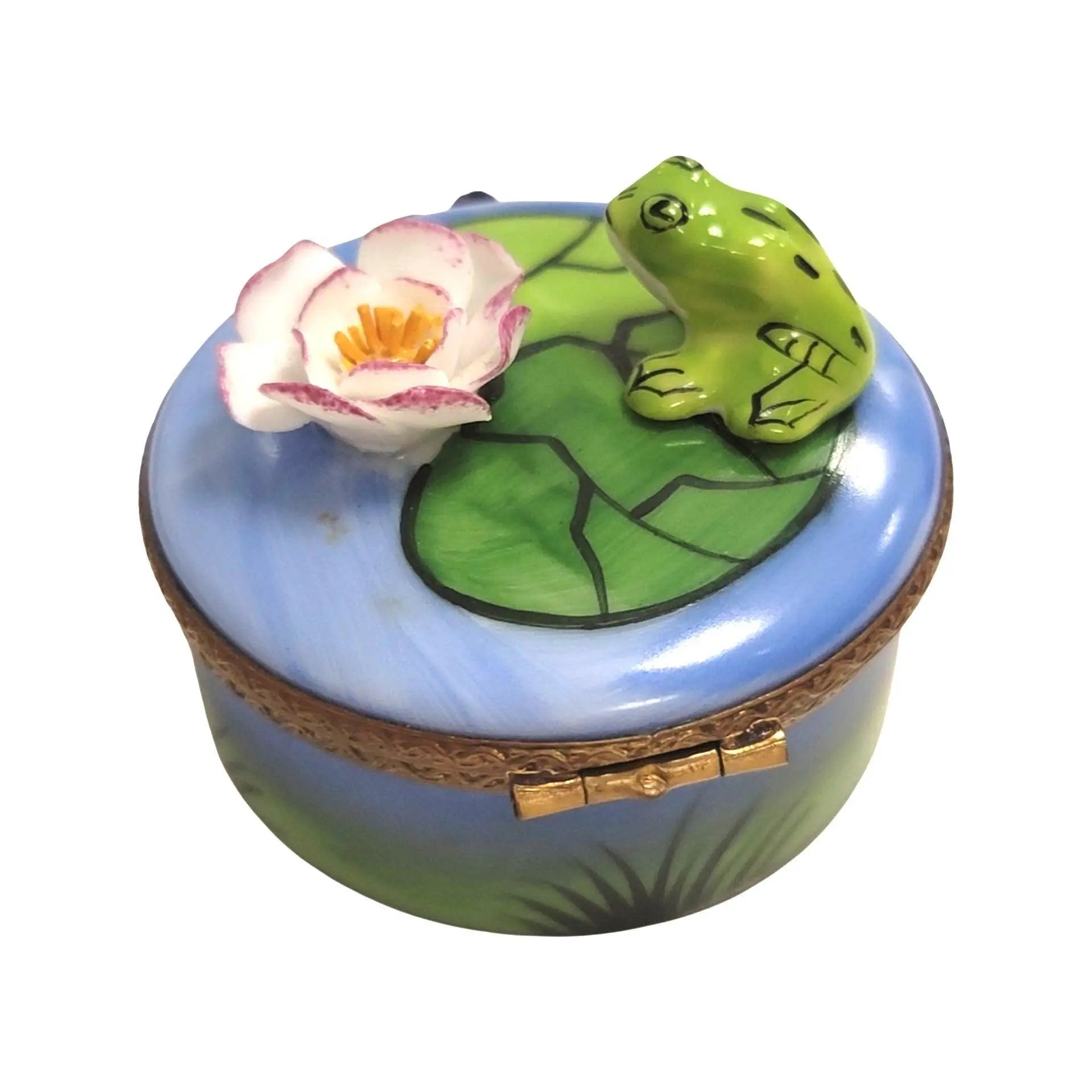 Frog On Water Lily Pad Porcelain Limoges frog LIMOGES BOXES turtle French Trinket Box
