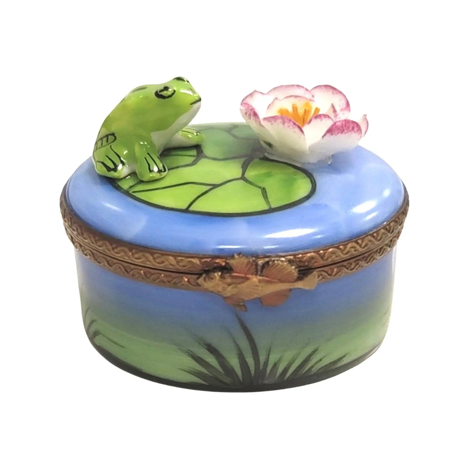 Frog On Water Lily Pad Porcelain Limoges frog LIMOGES BOXES turtle French Trinket Box